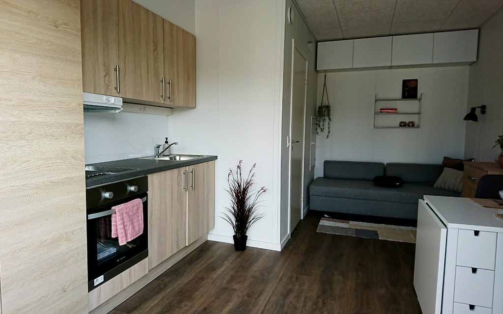 Etværelses lejlighed - Køkken og badeværelse bagerst