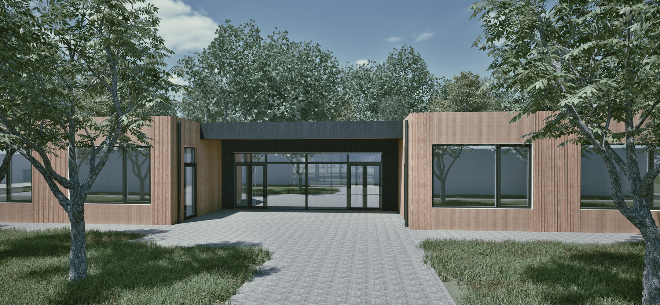 Visualisering af den nye bygning på Gødvadskolen, som er bygget af Concept Living